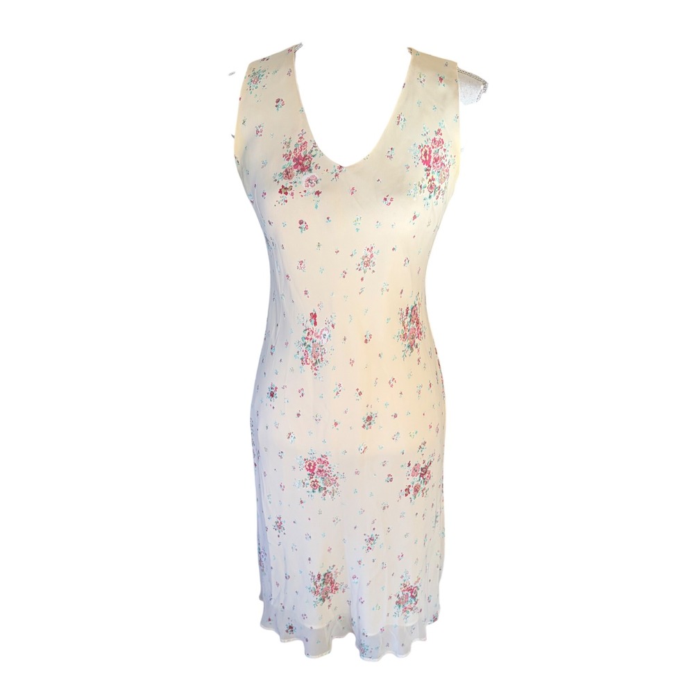Lapis 90s Vintage Floral Sleeveless Midi Slip Dress Cream Pink Sleeveless Medium